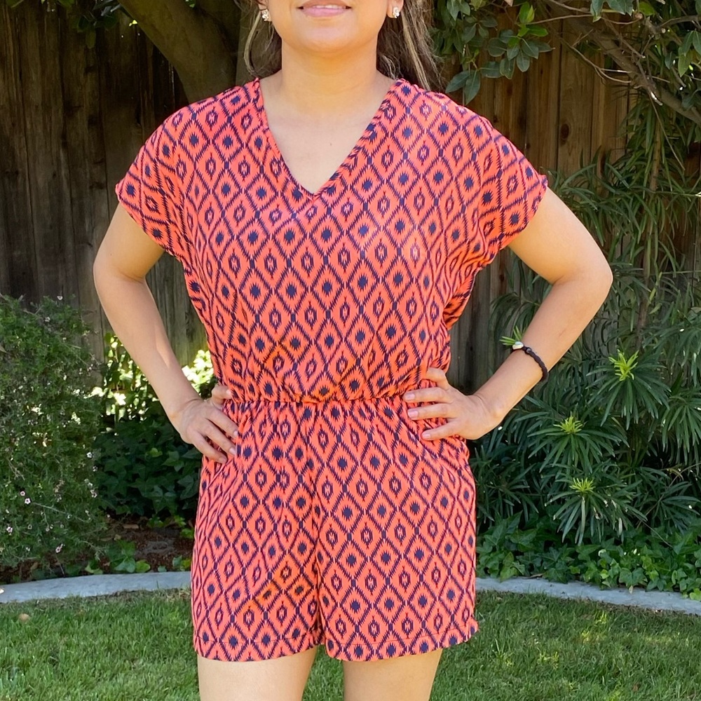 Interi Orange Blue Summer Short Romper